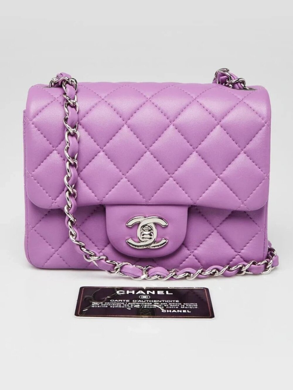 Chanel Purple Quilted Lambskin Leather Classic Square Mini Flap Bag - Picture 10 of 10